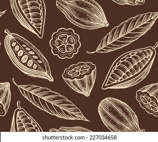 engraved pattern of leaves and fruits of cocoa beans