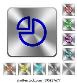 Engraved pie chart icons on rounded square steel buttons