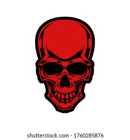 logotipo de mascota de cráneo rojo grabado y diseño de camisetas