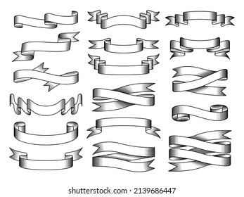 Engraved ribbons. Vintage tape templates for design labels recent vector old sketched banners