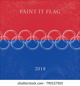 Engraved Rings Inverted Composition with Paint It Flag 2018 Lettering Creative Concept - White Rings and Lettering on Blue and Red Rough Paper Background - Vector Graphic Woodcut Design