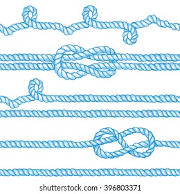 Seamless Navy Blue Nautical Rope Knot Pattern, Fishing Net