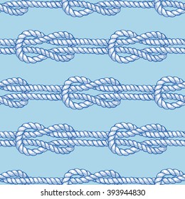Engraved sailor knot in vintage style, vector seamless pattern