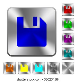 Engraved save icons on rounded square steel buttons