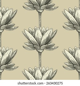 Engraved seamless pattern with lotus 