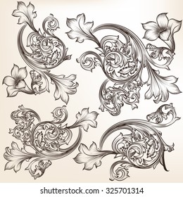 Engraved set of vector swirls in vintage style  for design Very high quality of drawing