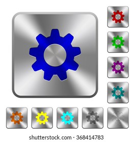 Engraved settings icons on rounded square steel buttons