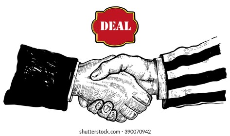 engraved shaking hands vector illustration