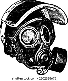 Engraved sketch drawing of Gas Mask, outline vector illustration of gas mask