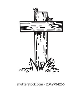 Engraved Sketch Wooden Cross On Cemetery Stock Vector (Royalty Free ...