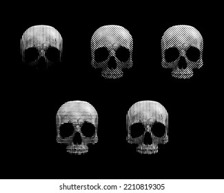 Engraved skull vector black and white illustration. Halftone art