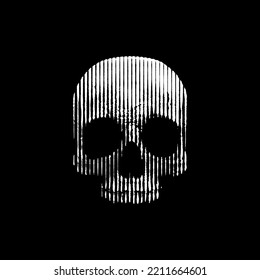 Engraved skull vector black and white illustration. Halftone art