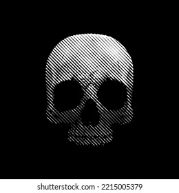 Engraved skull vector black and white illustration. Halftone art