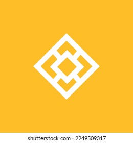 engraved square logo in the middle of cool, yellow background