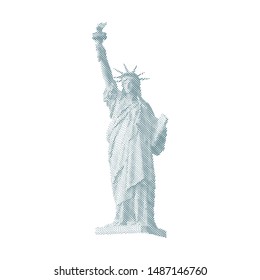 Engraved statue of liberty in flowing lines.