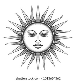 Engraved Sun Antique Sun Face Scratching Stock Vector (Royalty Free ...