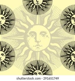 engraved sun seamless pattern