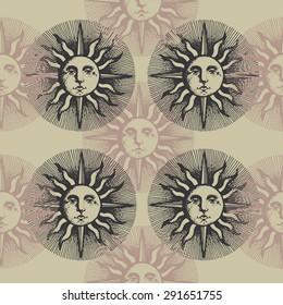 engraved sun seamless pattern