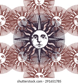 engraved sun seamless pattern