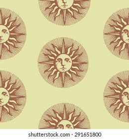 engraved sun seamless pattern