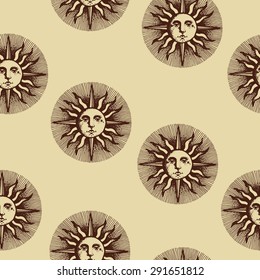 engraved sun seamless pattern