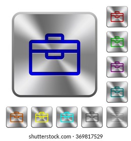 Engraved toolbox icons on rounded square steel buttons