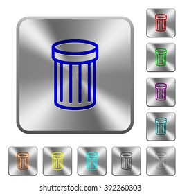 Engraved trash icons on rounded square steel buttons
