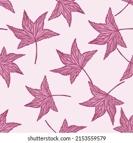 Engraved tree leaves seamless pattern. Vintage background botanical with foliage in hand drawn style. Vector repeated color design texture for print, fabric, wrapping, wallpaper, tissue.