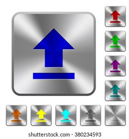 Engraved upload icons on rounded square steel buttons