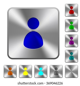 Engraved user icons on rounded square steel buttons