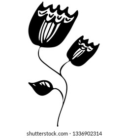 Engraved Vector Hand Drawn Illustrations Of Abstract Tulip Flower Isolated on White. Hand Drawn Sketch of a Flower.