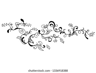 Engraved Vector Hand Drawn Illustrations Of Abstract Branch Isolated on White. Hand Drawn Sketch of a Birch Branch.