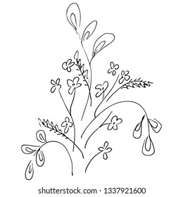 Engraved Vector Hand Drawn Illustrations Of Abstract Flowers Isolated on White. Hand Drawn Sketch of a Flower.