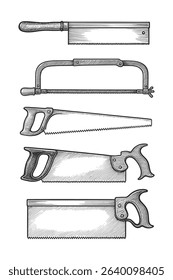 Engraved Vector Hand Saws Illustration for Carpentry and Woodworking Design
