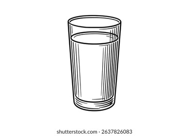 Engraved Vector Illustration of a Glass of Water with Detailed Shading and Texture