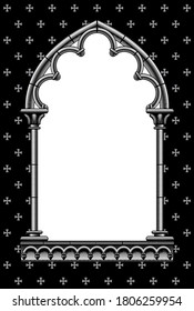 Engraved vintage drawing of a classic gothic architectural decorative frame. Vector illustration