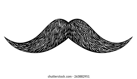 Engraved vintage long mustache. Vector illustration