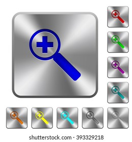 Engraved zoom in icons on rounded square steel buttons