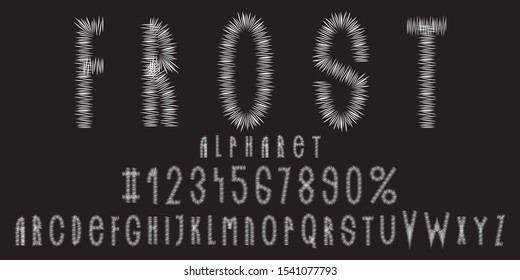 Engraving alphabet. Set of letters and numbers, font in the style of engraving