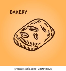 Engraving bakery illustration. Hand drawn doodle. Retro style