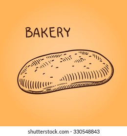 Engraving bakery illustration. Hand drawn doodle. Retro style