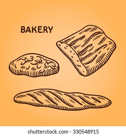 Engraving bakery illustration. Hand drawn doodle. Retro style