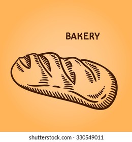 Engraving bakery illustration. Hand drawn doodle. Retro style