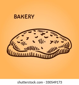 Engraving bakery illustration. Hand drawn doodle. Retro style