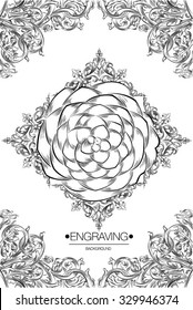 Engraving black and white background.Vector illustration