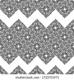 Engraving. Black and white seamless background. Ethnic boho ornament. Seamless background. Tribal motif. Vector illustration for web design or print.