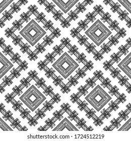 Engraving. Black and white seamless background. Ethnic boho ornament. Seamless background. Tribal motif. Vector illustration for web design or print.