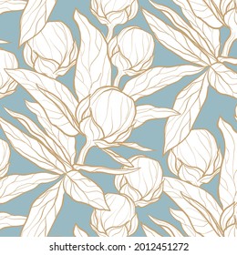 Engraving botanical pattern. Herbal botany pattern. Nature leaf. Engraved outline blossom. Flora wallpaper. Forest herb decorative composition, ornament. Eco floral artwork. Vector illustration.  