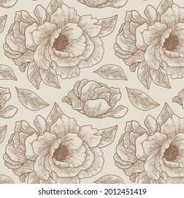 Patrón botánico de grabado. Patrón botánico herbal. Hoja natural. Florecimiento del contorno grabado. Papel pintado de flores. Composición decorativa de hierbas forestales, ornamento. Obra de arte de flores ecológicas. Ilustración vectorial.  