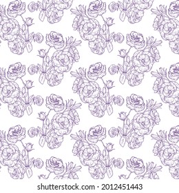 Patrón botánico de grabado. Patrón botánico herbal. Hoja natural. Florecimiento del contorno grabado. Papel pintado de flores. Composición decorativa de hierbas forestales, ornamento. Obra de arte de flores ecológicas. Ilustración vectorial.  